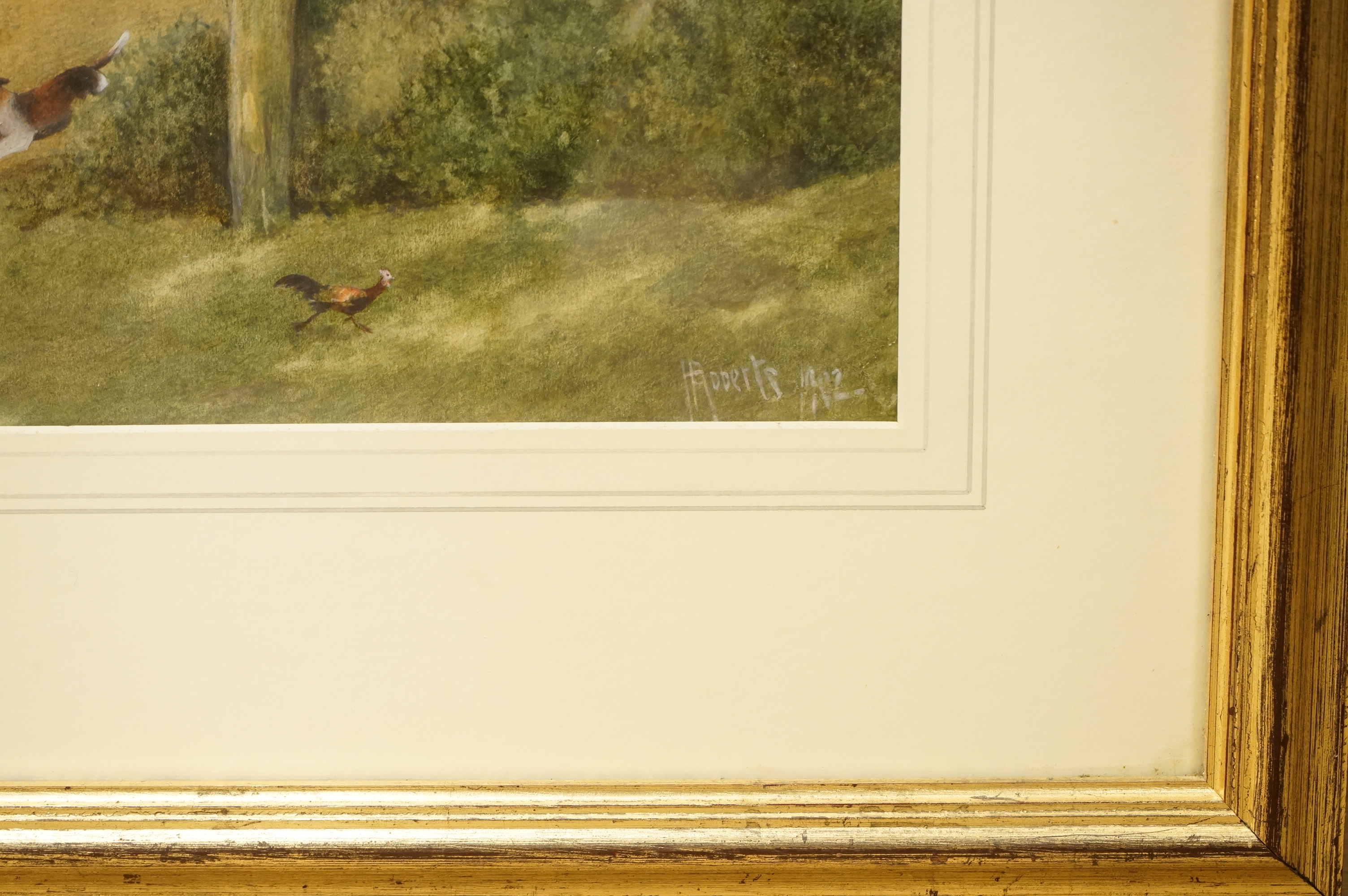 Henry Benjamin Roberts (1831-1915), Farmyard scene with hounds, signed and dated 1902, ex. Abbott & Holder, watercolour, 29 x 44cm